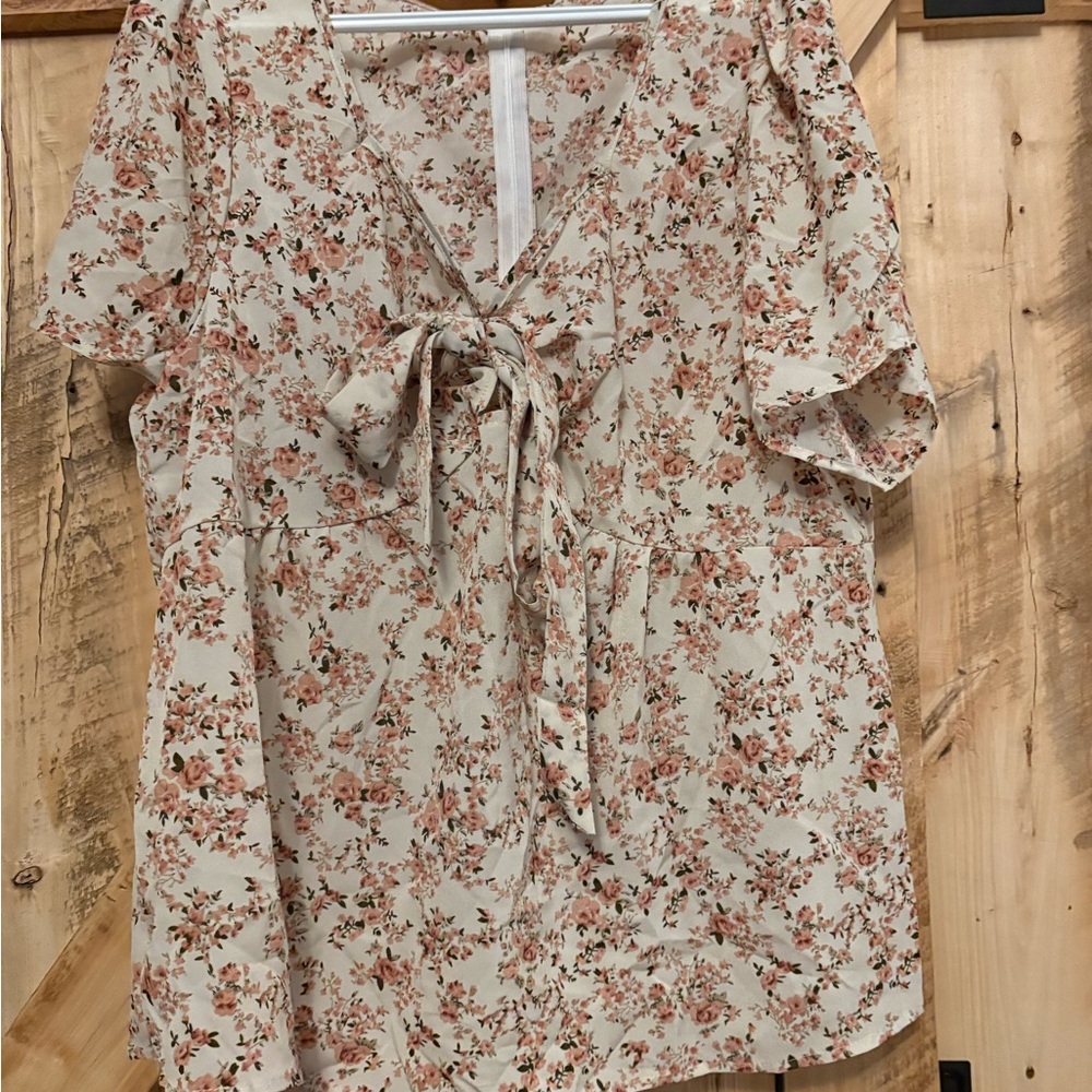 SHEIN Pink Tie Front Short Sleeve Blouse NWT